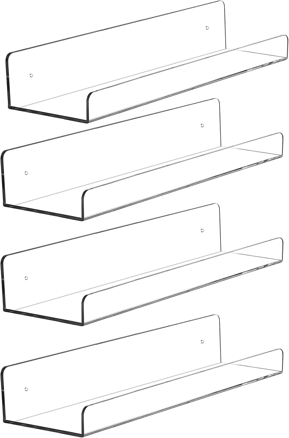 4 Pcak Clear Acrylic Shelves for Bedroom,Room,15 Inch Bathroom Wall Shelf & Organizer,Invisible Floating Shelves & Wall Storage for Collectibles Perfume Shelf,Record,Funko Pop,Lego Display,Bookshelf