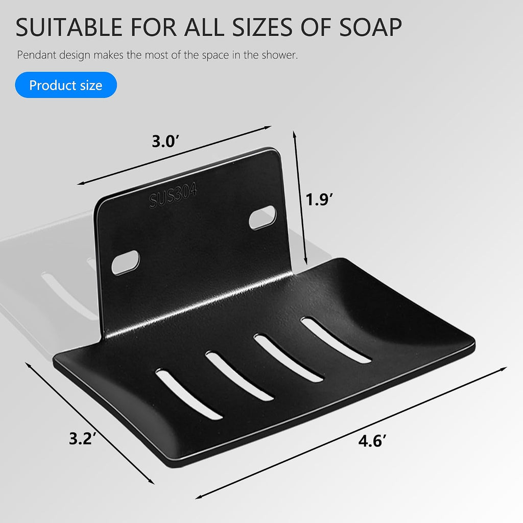 Wall Mounted Soap Dish,304 Stainless Steel Bar Soap Holder-Black 2pcs