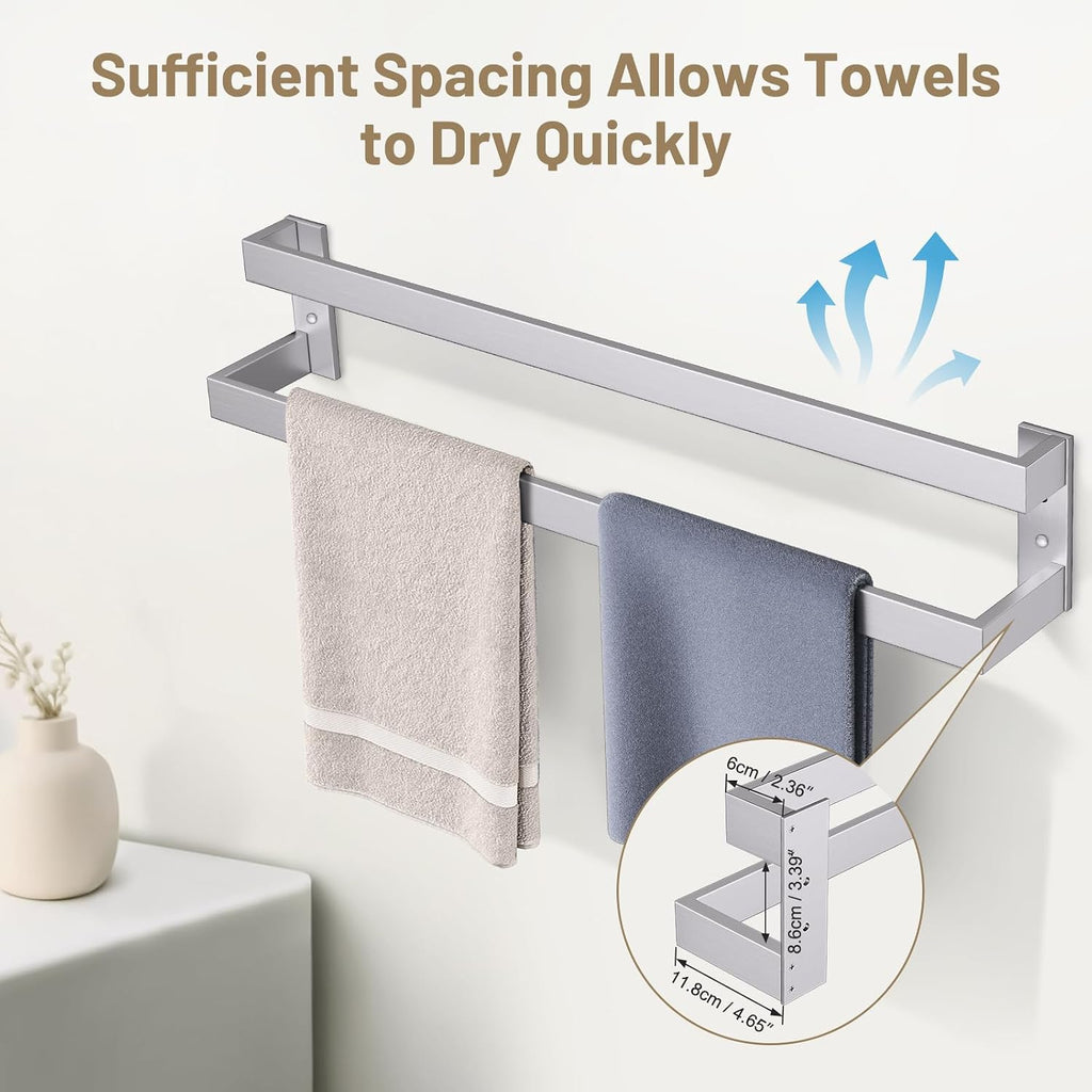 Double Towel Bar,Towel Rack for Bathroom Stainless Steel Wall-Mounted Bathroom Hardware Accessories Brushed Nickel 24 Inch