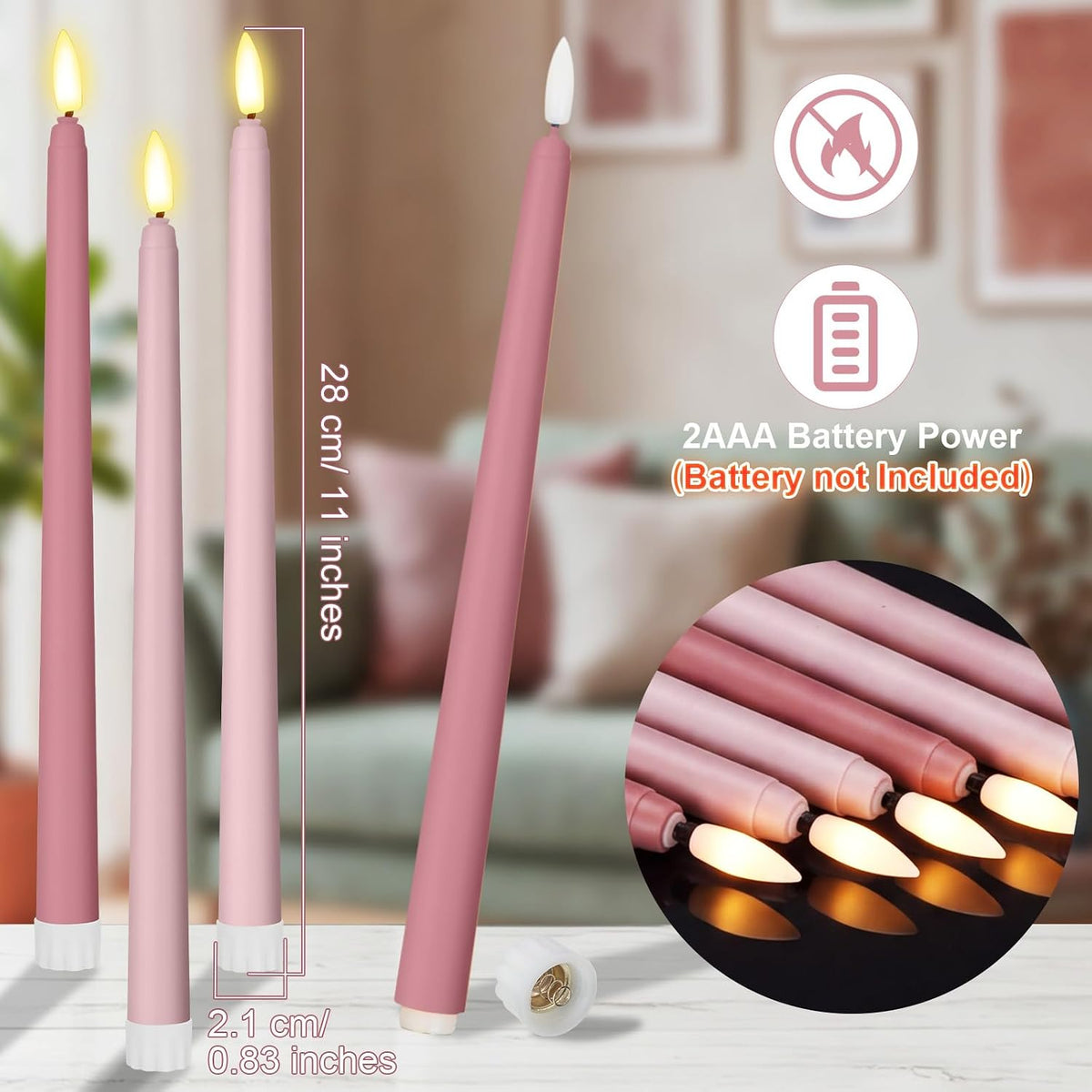 Handepo 48 Pack Flameless LED Taper Candle, Dusty Pink, 11 Inch