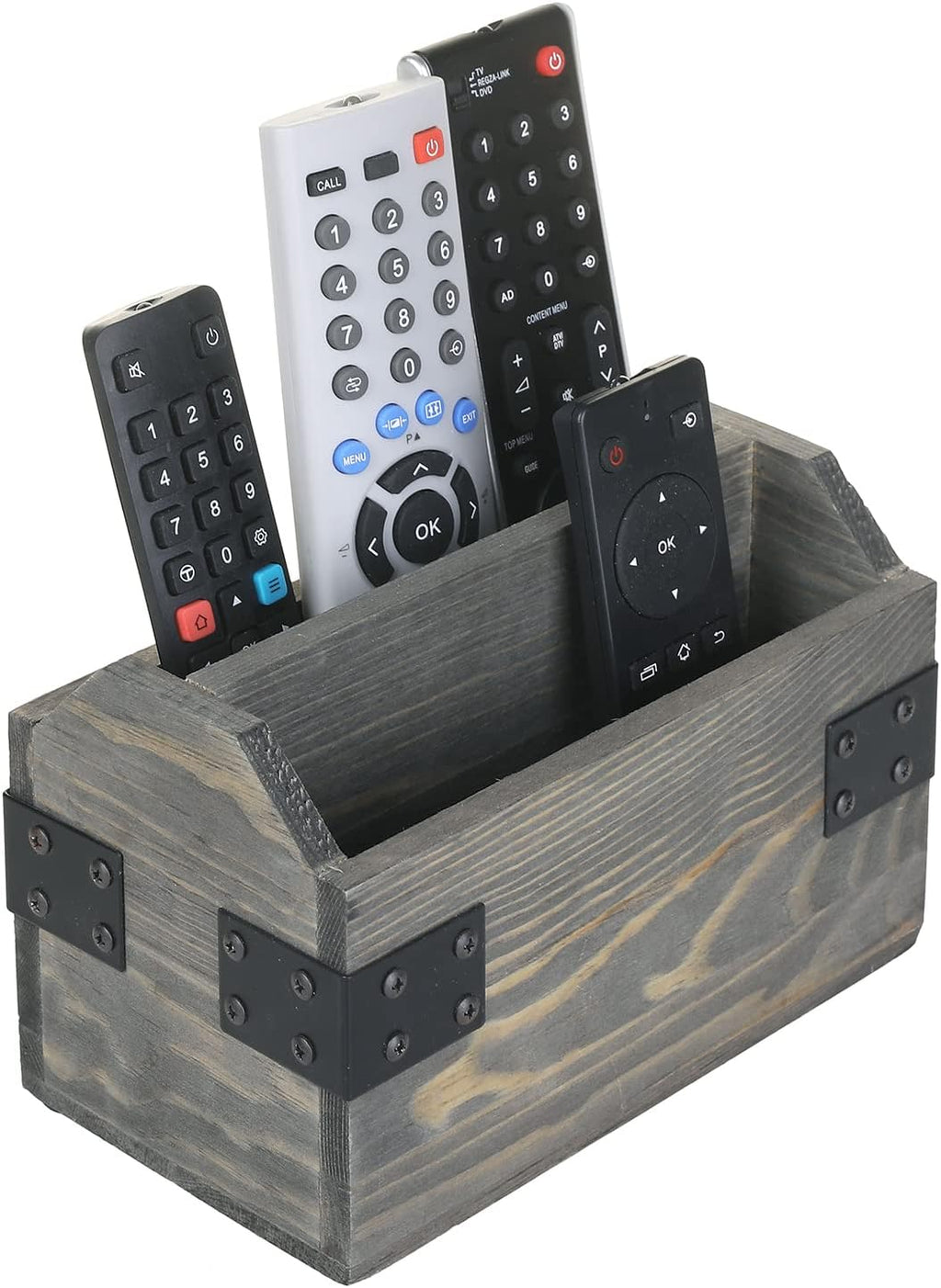 MyGift Remote Control Organizer Caddy, 2-Compartment Gray Wood & Metal