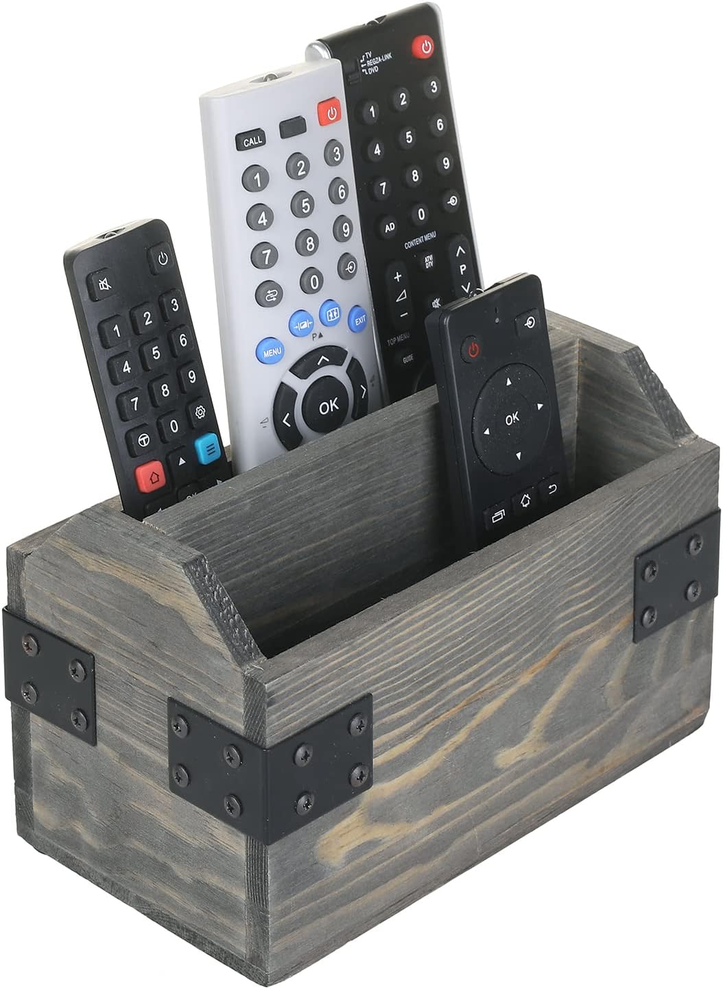 MyGift Remote Control Organizer Caddy, 2-Compartment Gray Wood & Metal