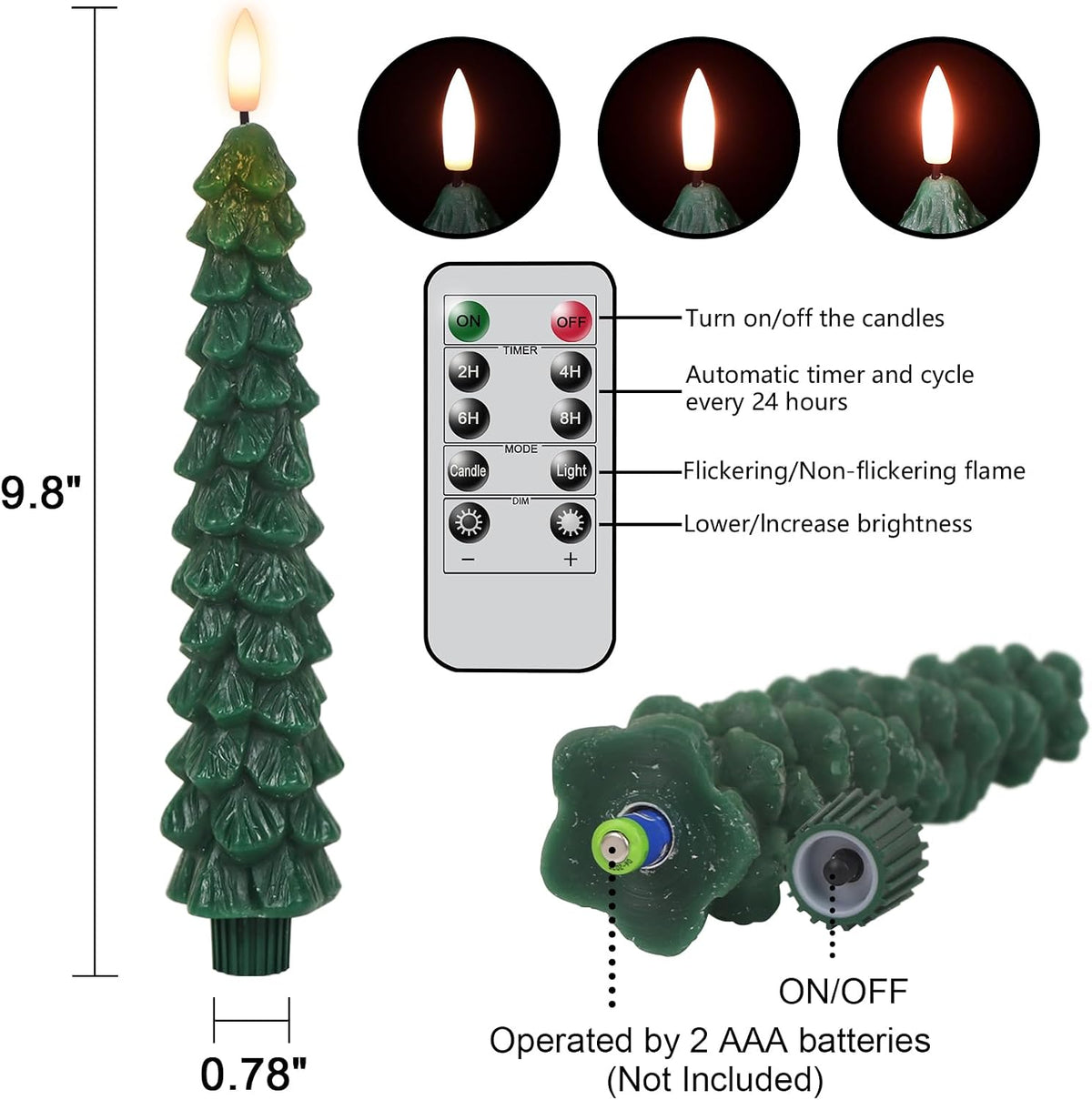 Eldnacele Christmas Tree Flameless LED Taper Candles with Remote and Timer