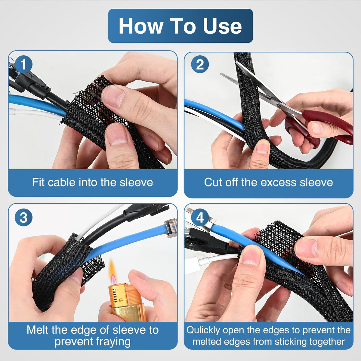 Nilight Cable Sleeve, 10ft-1/2inch Cord Management Sleeves Black Wire Loom