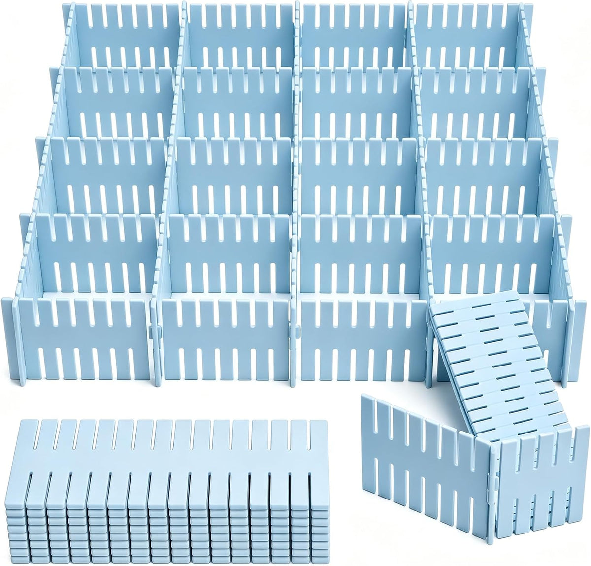 Adjustable Drawer Dividers, DIY Cut-to-Fit Organizers - Blue, 24 Pack