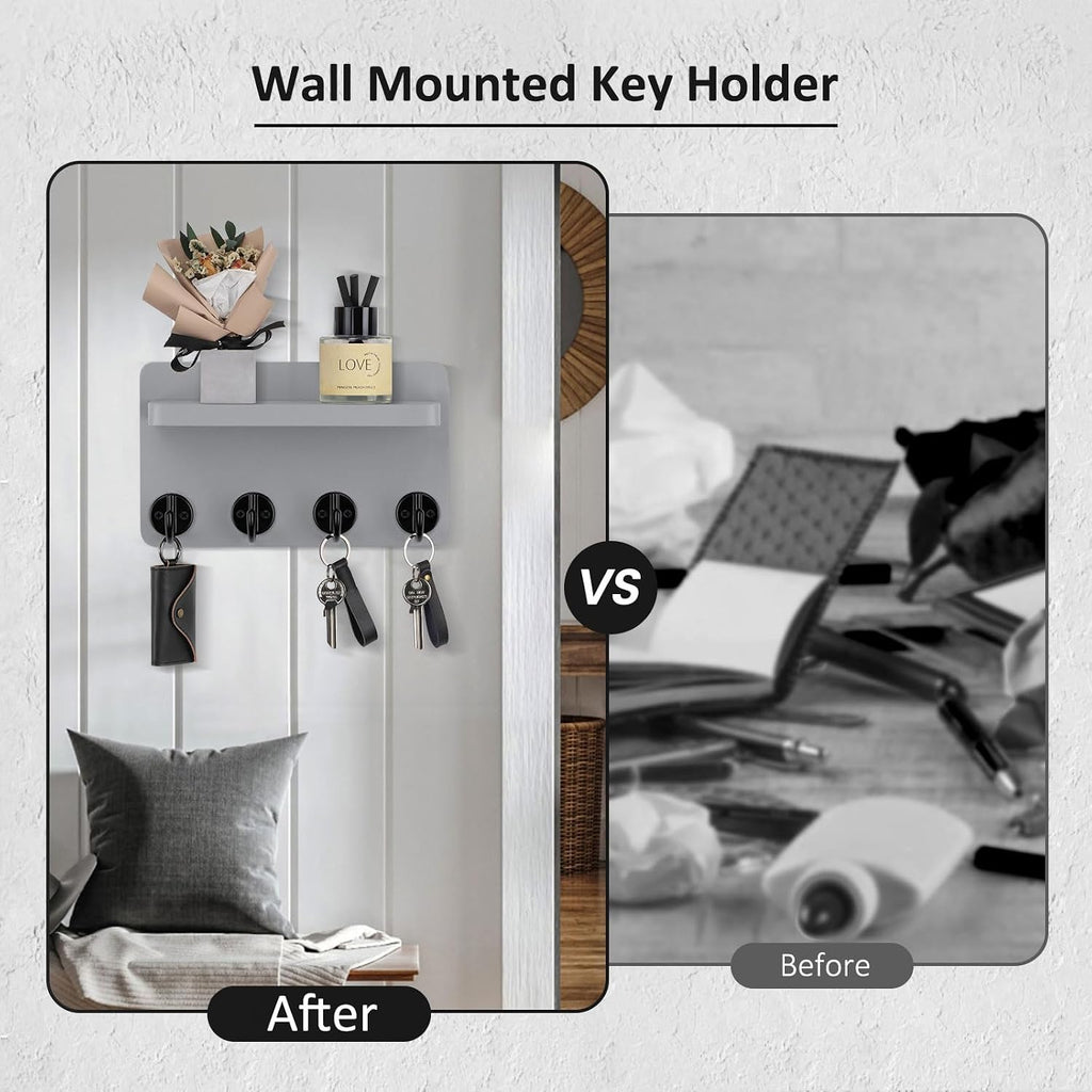 Nekon Key Holder Wall Mount, 8.5 Inch Wall Shelf, Gray