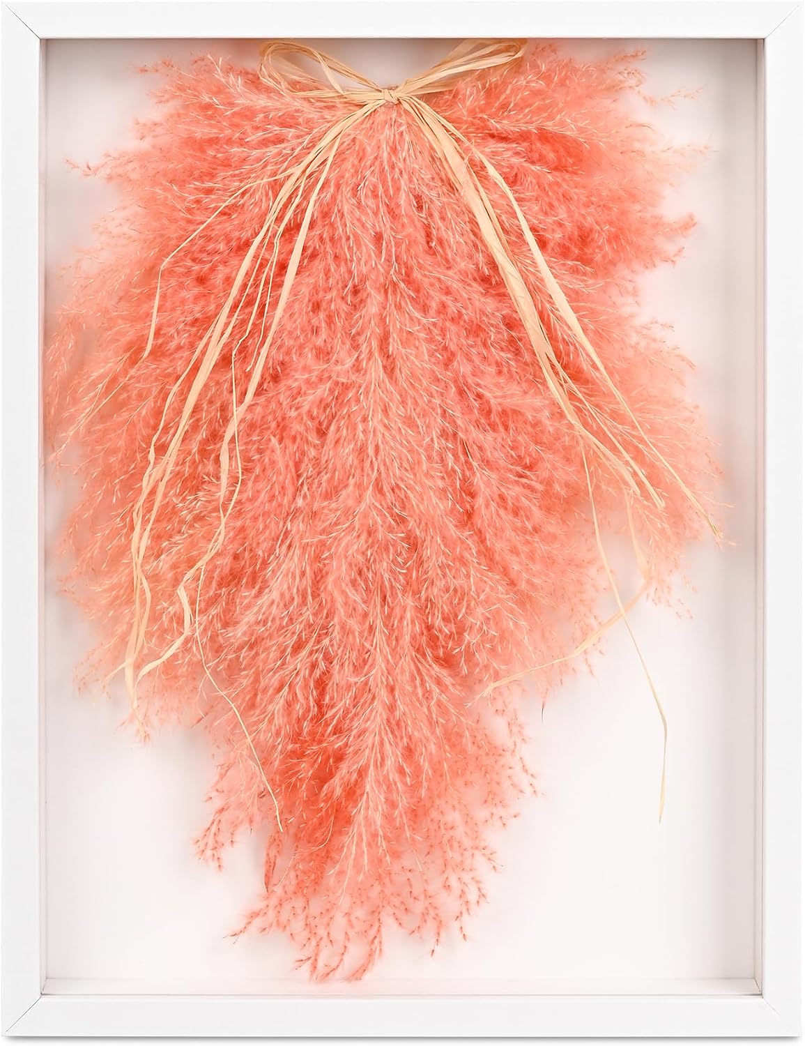 Pampas Grass Boho Wall Decor in 16’’ Frame – Framed Dried Flower Accent for Living Room, Entrance & Bedroom (Coral Red)