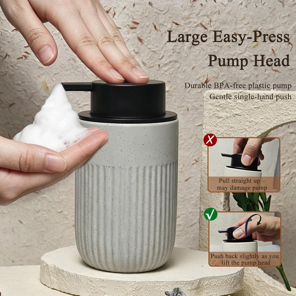 Blue Ceramic Foaming Soap Dispenser for Bathroom Countertop 13oz