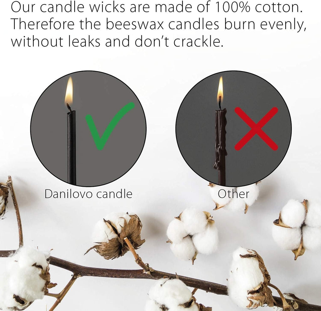 Danilovo Thin Taper Beeswax Candles - Honey-Scented, Decorative Candles Ideal for Birthday Decoration or Church Prayers - Black Drip Free, Tall & Smokeless Pack of 350 pcs, 6.3 x 0.2 inch