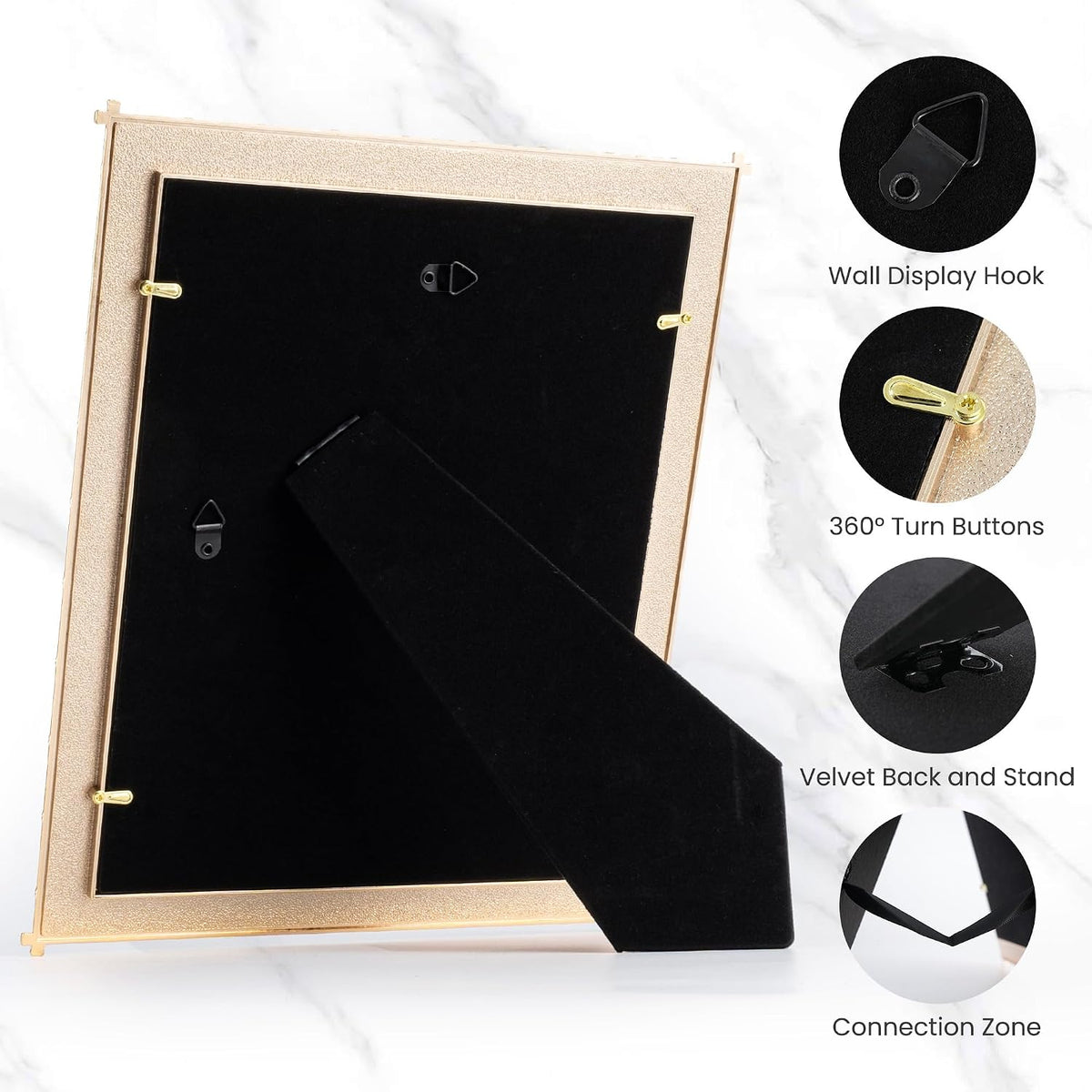 8x10 Picture Frame White Enamel, Gold Bamboo Design Edge, Tabletop, 1pc