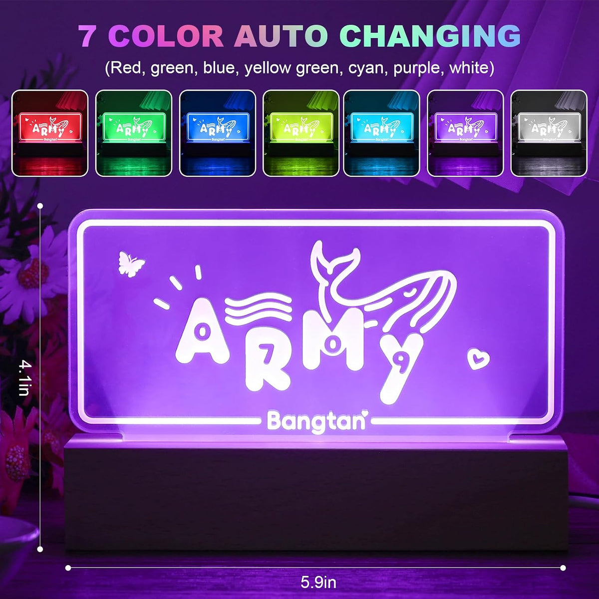 Armys Bangtan LED Night Light 7 Colors Adjustable Night Light Bedroom Decor