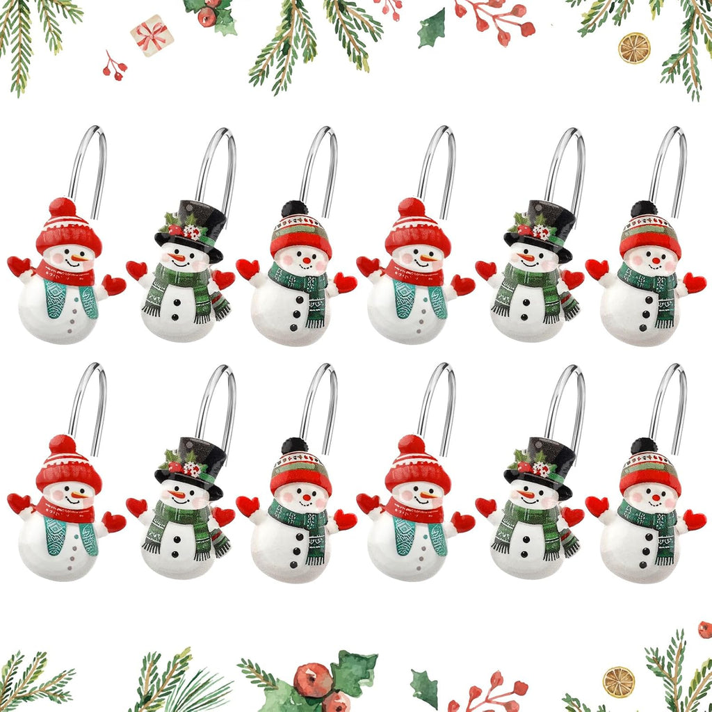 Colingmill 12 Pcs Christmas Snowman Shower Curtain Hooks Bulk
