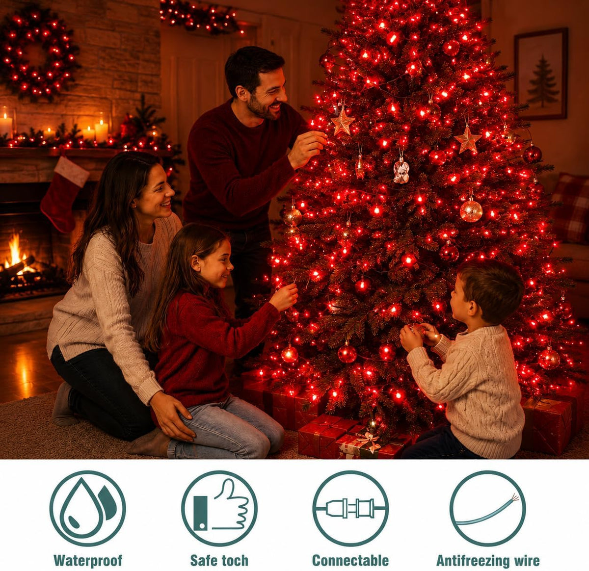 Hopolon Red Christmas String Lights,2 Pack Total 100 Count 26 FT,Green Wire