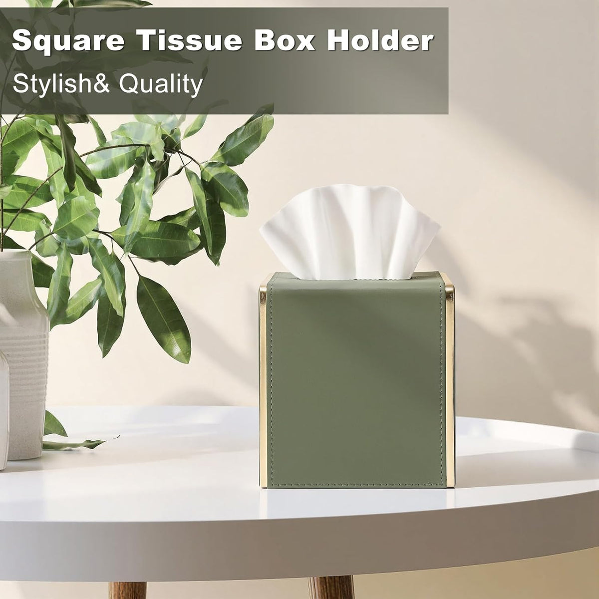 Sumnacon PU Square Tissue Box Cover, Magnetic Bottom, Waterproof,Dark Green