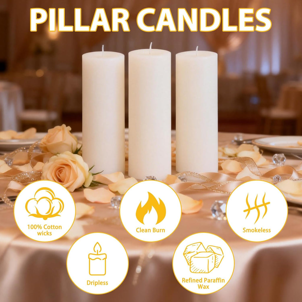 12 Pack 2 x 8 Inch Unscented White Pillar Candles, Dripless Smokeless Clean Burning Cylinder Candles for Wedding, Home Decor, Church & Emergency Lighting