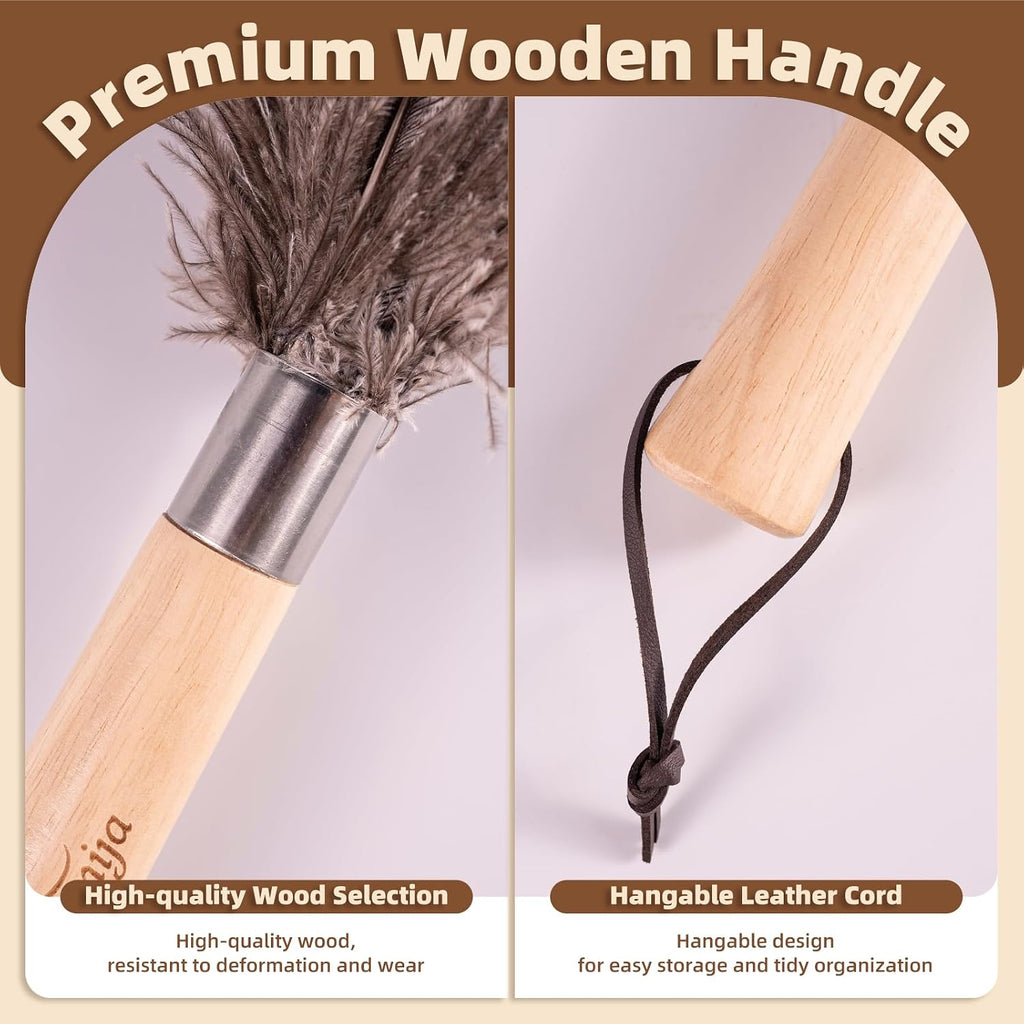 2 Pack Ostrich Feather Dusters for Cleaning with Wooden Handle, 13.5 inch