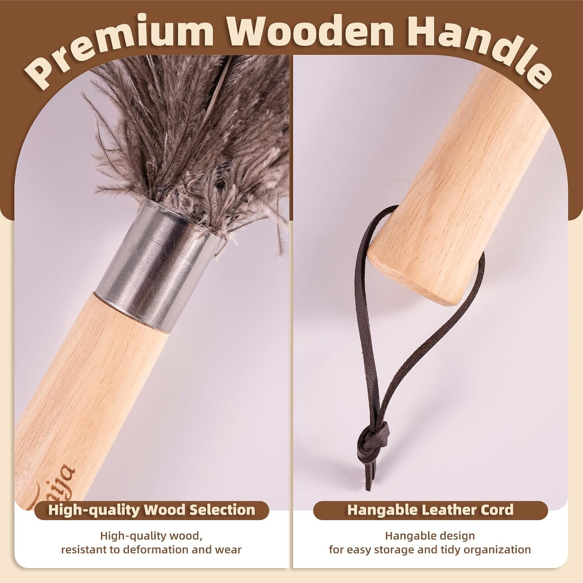 2 Pack Ostrich Feather Dusters for Cleaning with Wooden Handle, 13.5 inch