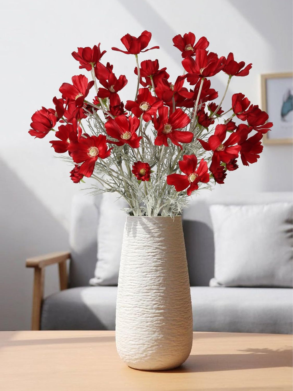 6PCS Cosmos Silk Flowers 24'' Red Daisy Flowers Artificial Fake Wild Flowers for Wedding Party Kitchens Home Decorations(Red)