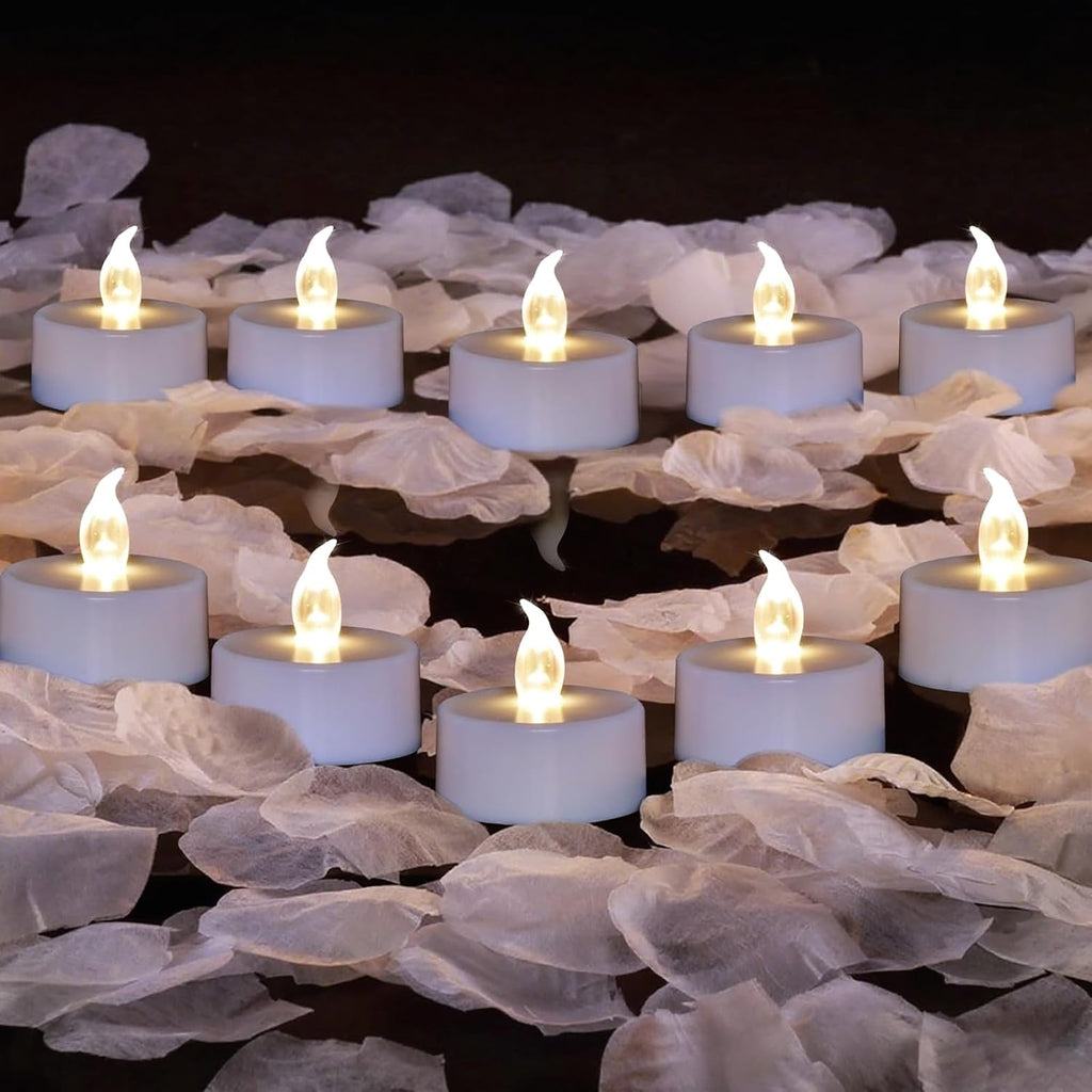 500Pcs Rose Petals with 12LED Tea Lights Candles Set, Artificial White Rose Petals and Flameless Candles Set for Anniversary, Valentine's Day, Birthday,Wedding Romantic Night Decor