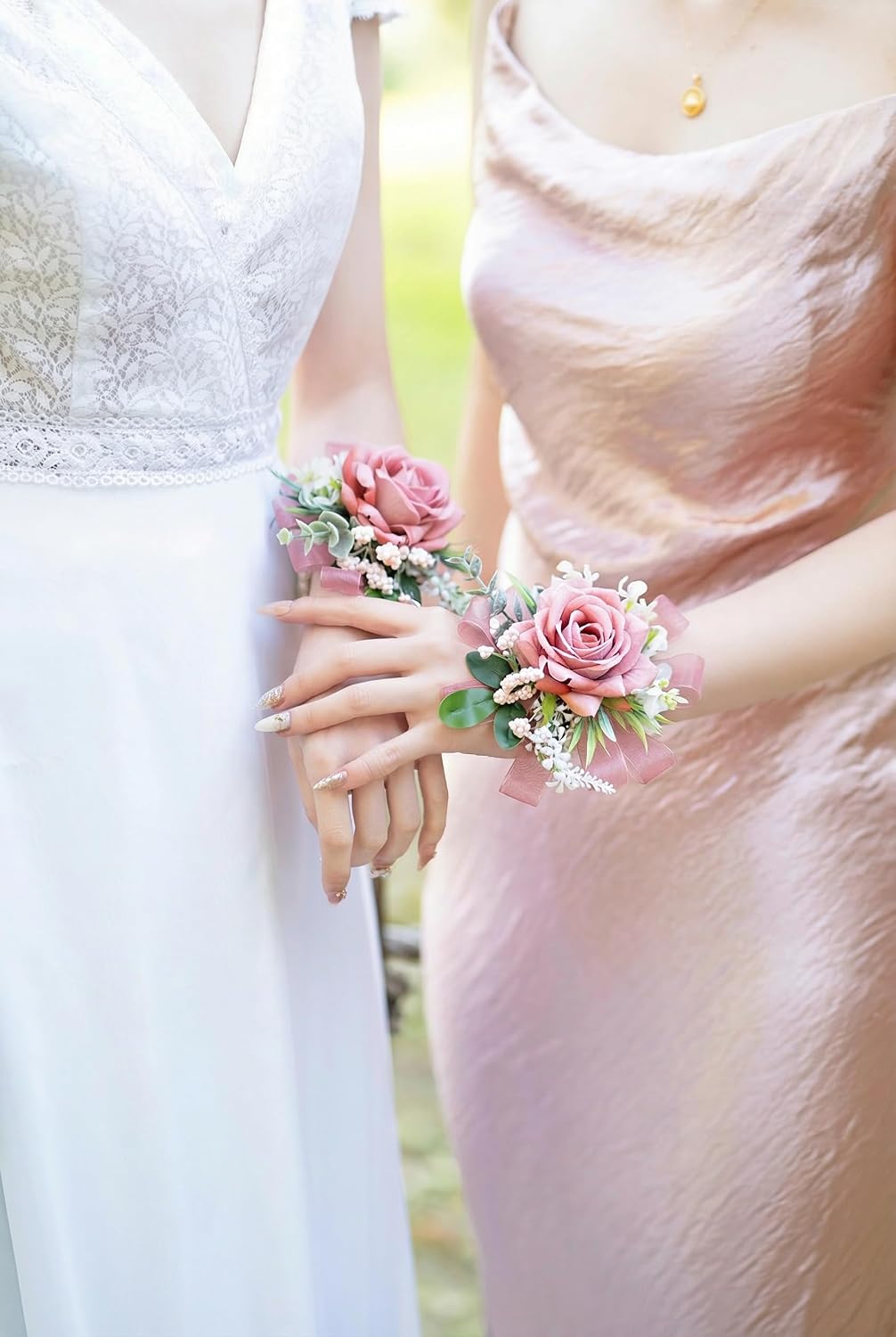 Dusty Rose Corsage and Boutonniere Set Girl Prom Corsage Wristlet