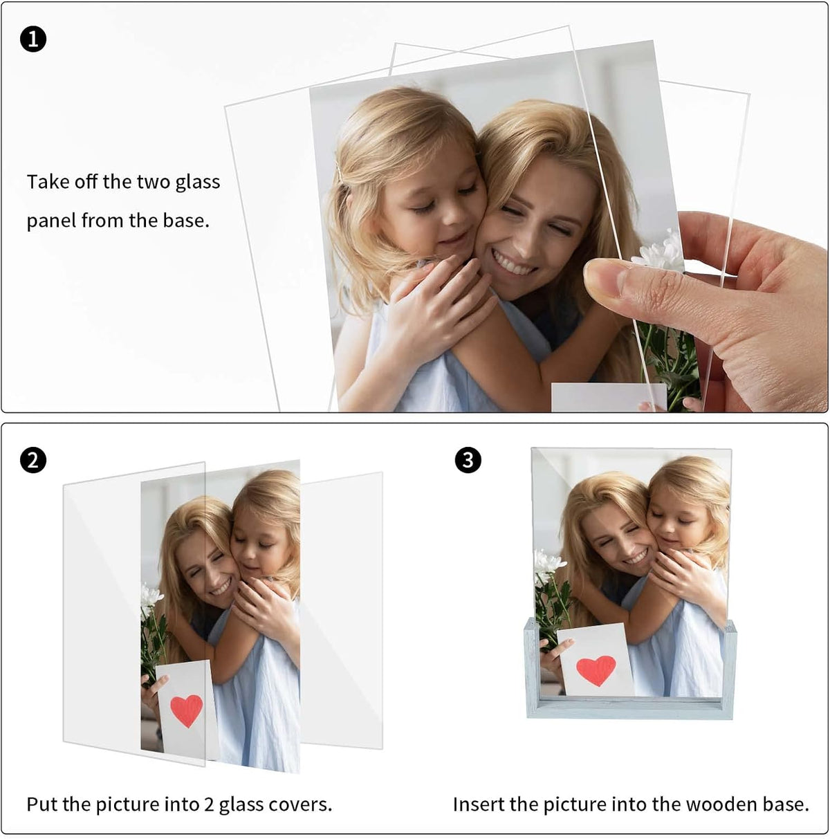 PETAFLOP 4x6 Picture Frame 2 Pack, Double Sided Glass Photo Frames 4 by 6 U-Shaped Blue Menu Holder Sign Card Stand for Desktop or Tabletop
