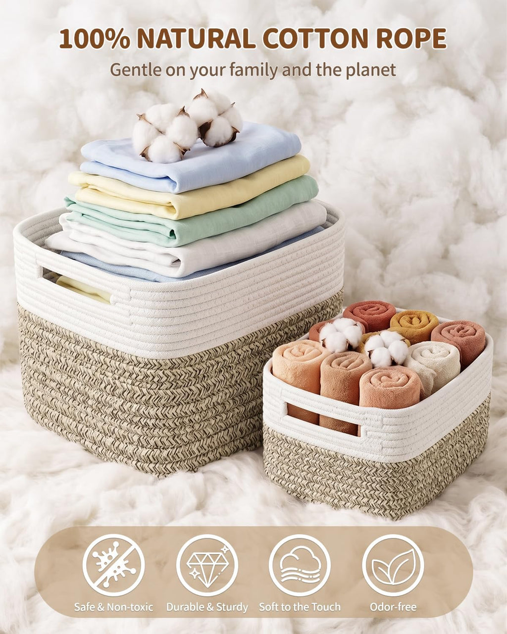 4 Large & 2 Small Foldable Woven Storage Basket for Cabinet