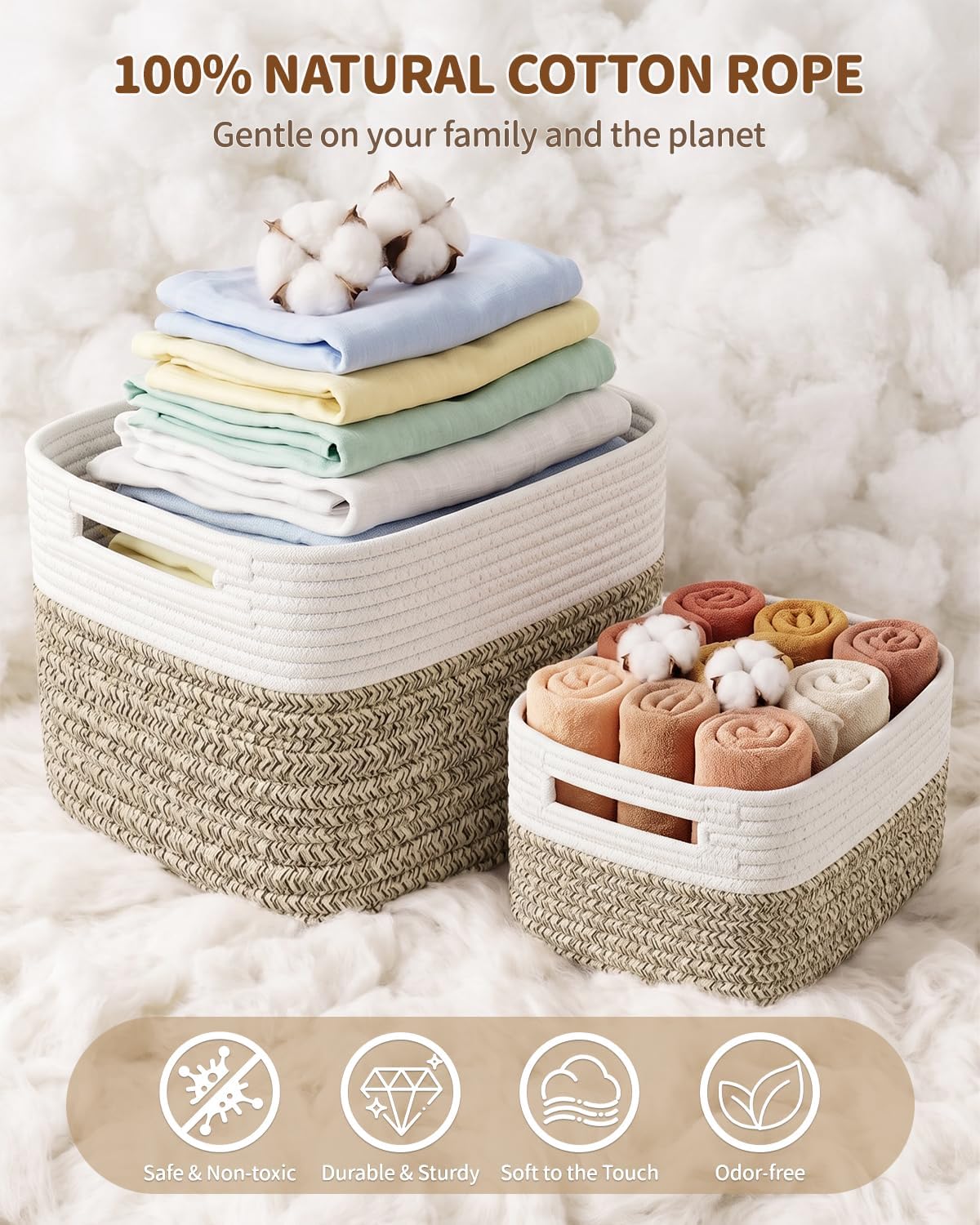 4 Large & 2 Small Foldable Woven Storage Basket for Cabinet