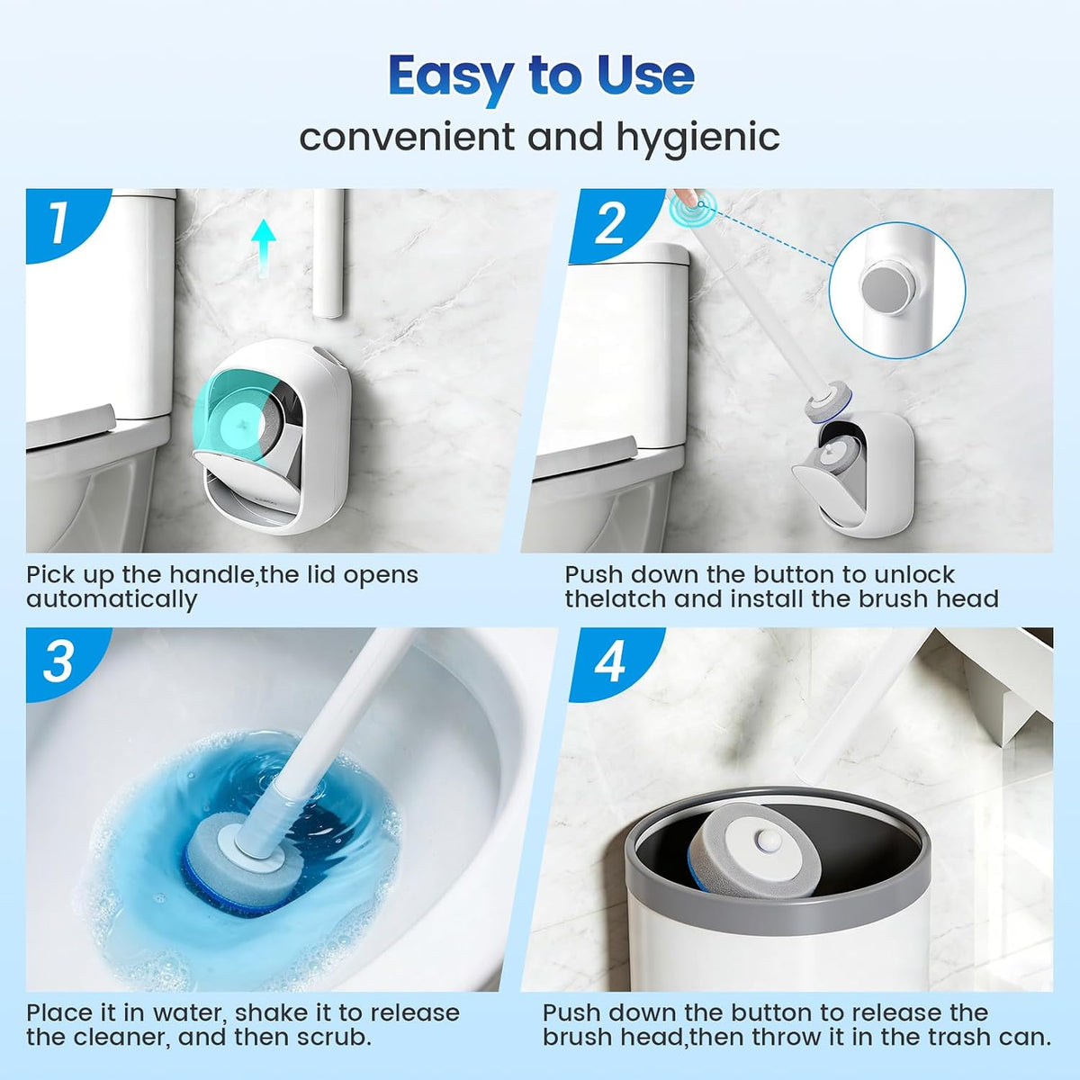 JUDRDO Disposable Toilet Brush Cleaning System (2 Brush+48 Refills)