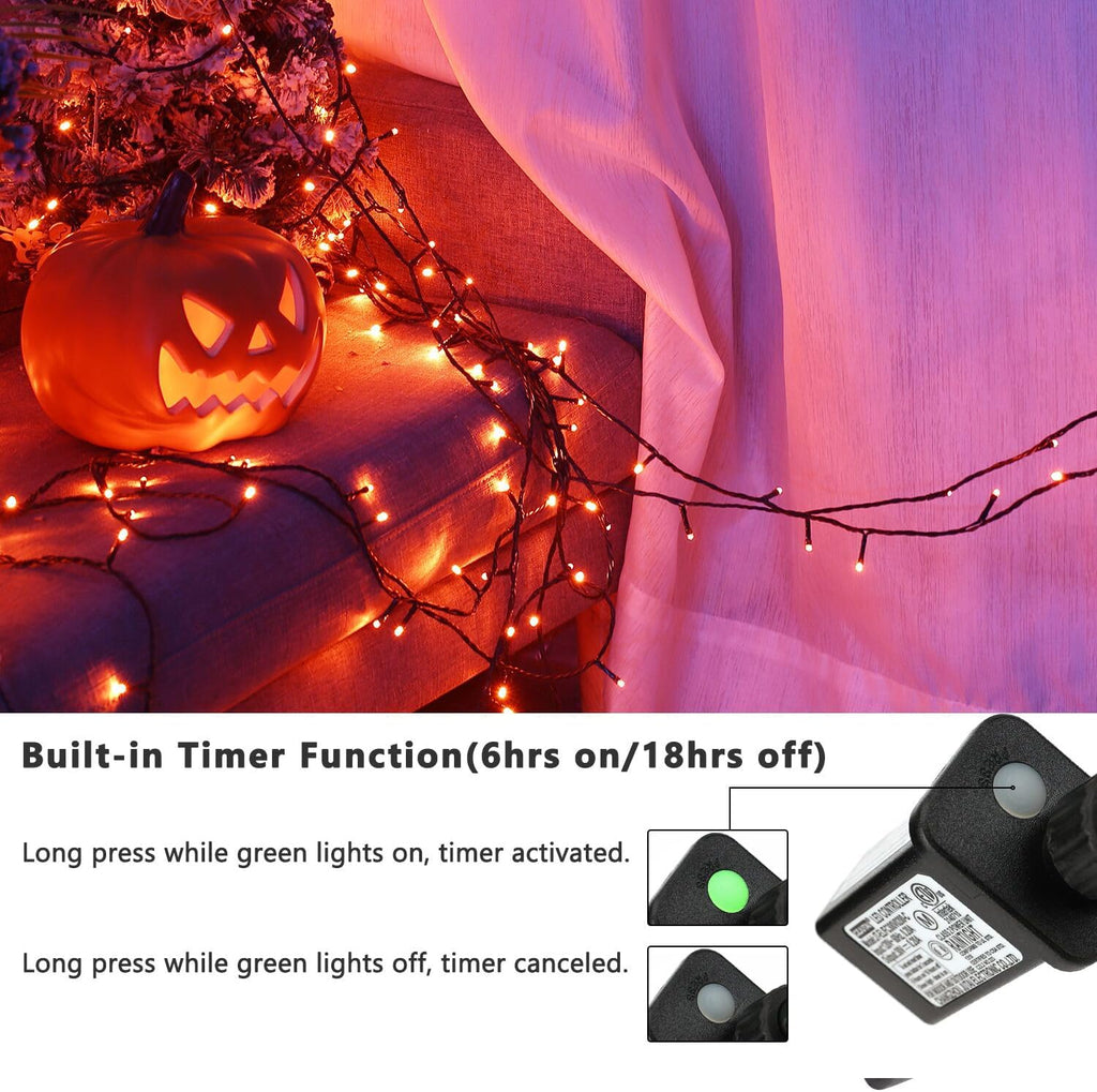 ODEETRONIC Orange Outdoor Halloween String Lights, 98.42 ft 300 LED Plug in