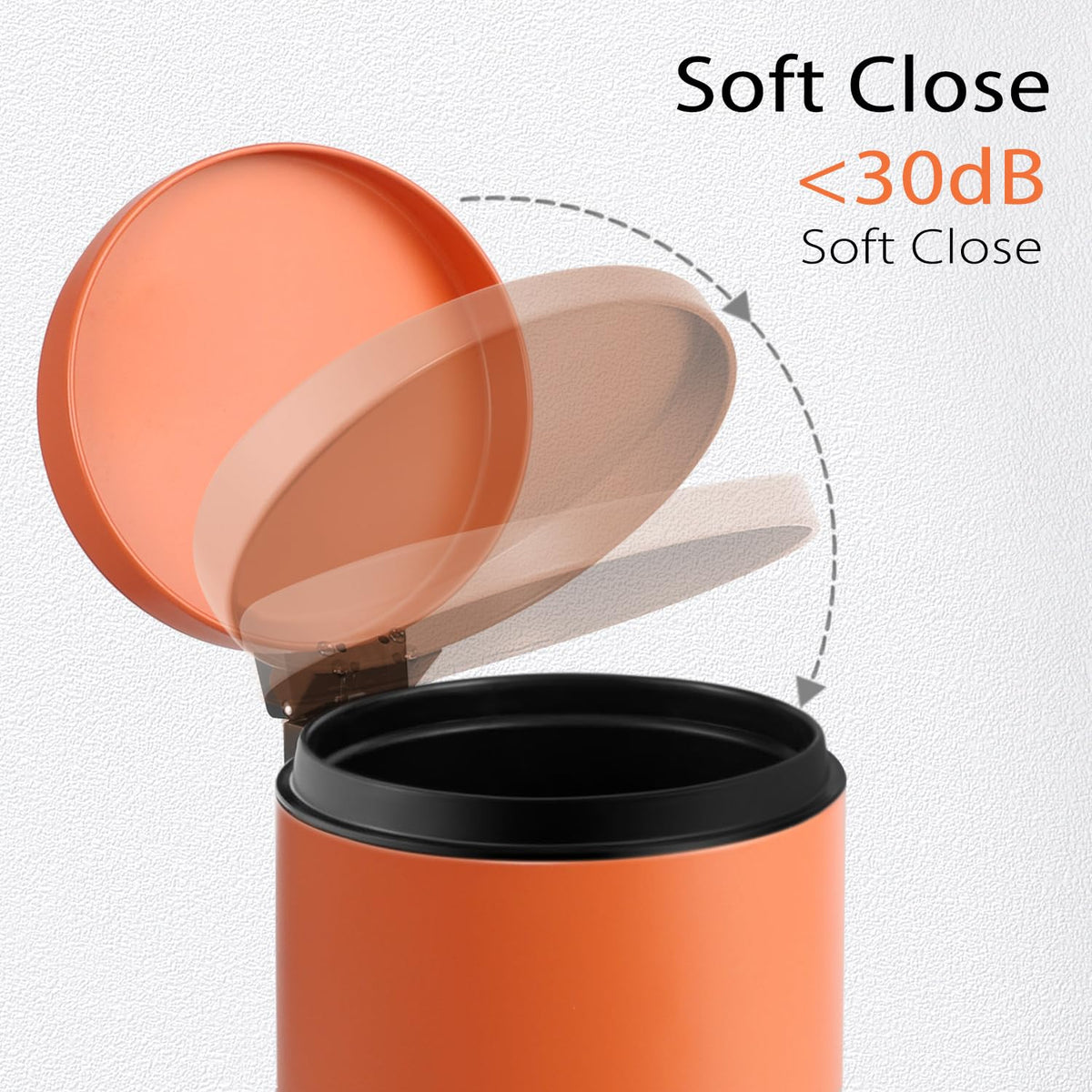 TIPGO Small Bathroom Trash Can with Lid Soft Close, 1.2 Gal, Orange