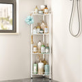SWTYMIKI Standing Shower Caddy Corner - 4‑Tier Stainless Steel Shower Organizer Shelf with 16 Hooks and Adhesive Pads, Rustproof Corner Shelves Stand Rack for Bathroom Shower Room, white