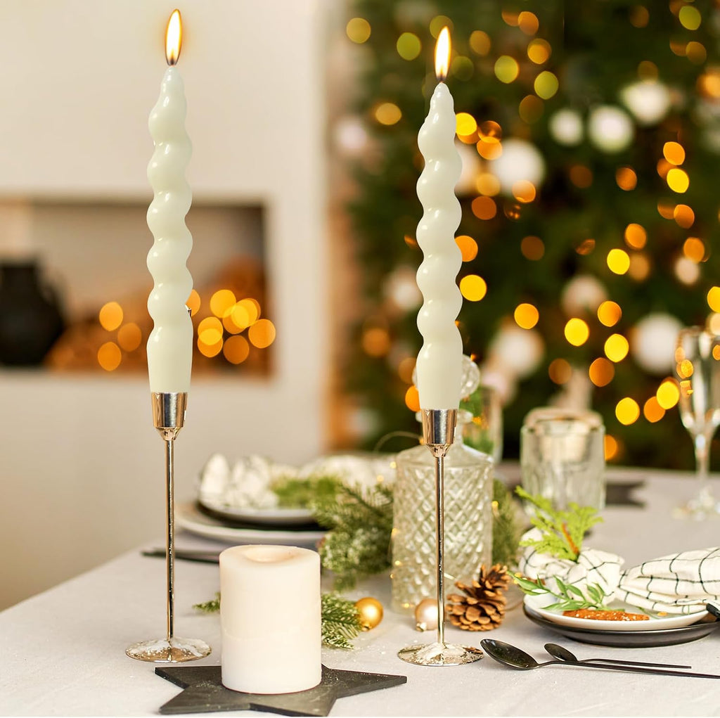4 Pack 7 Inch Ivory Spiral Taper Candles, Unscented Dripless Fat Twisted Candlesticks for Home Décor Party Wedding and Celebrations