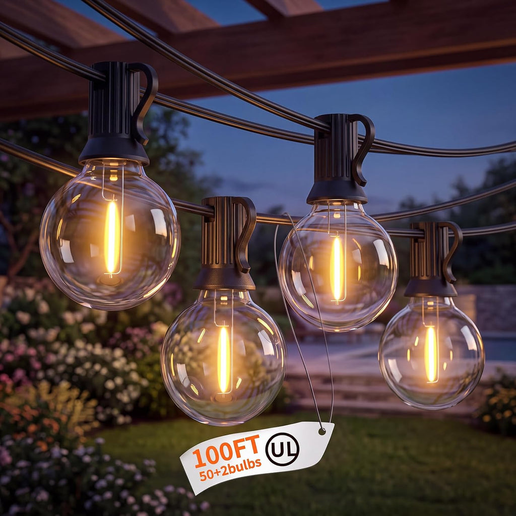 Abeja 100FT G40 LED Outdoor String Lights, 50 Shatterproof Bulbs, Black