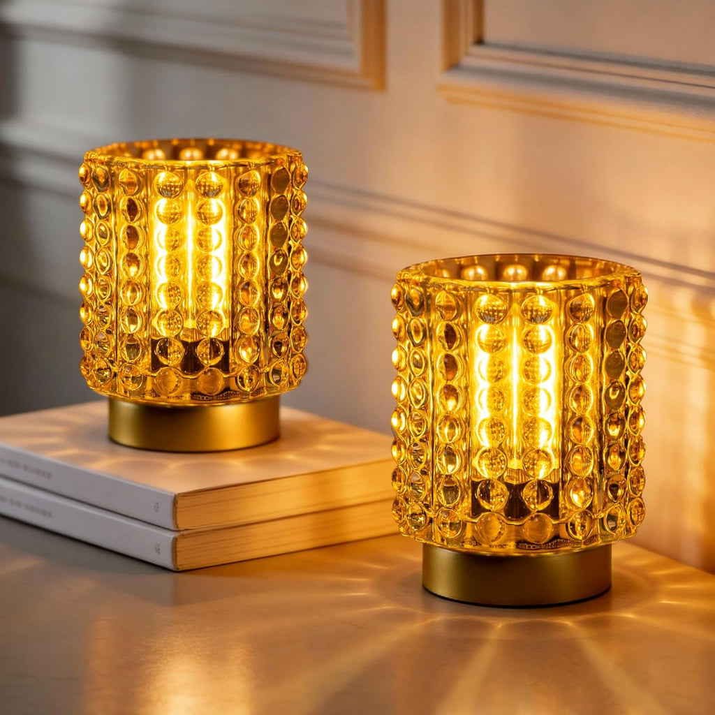 Battery Operated Lamp Timer, Small Cordless Lamp Decorative, 2 Pack Yellow