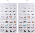 Hanging Jewelry Organizer, Dual Sided Closet Earring Storage with Hanger, 80 Clear Pockets Storage for Jewelry Necklaces, Bracelets (White)
