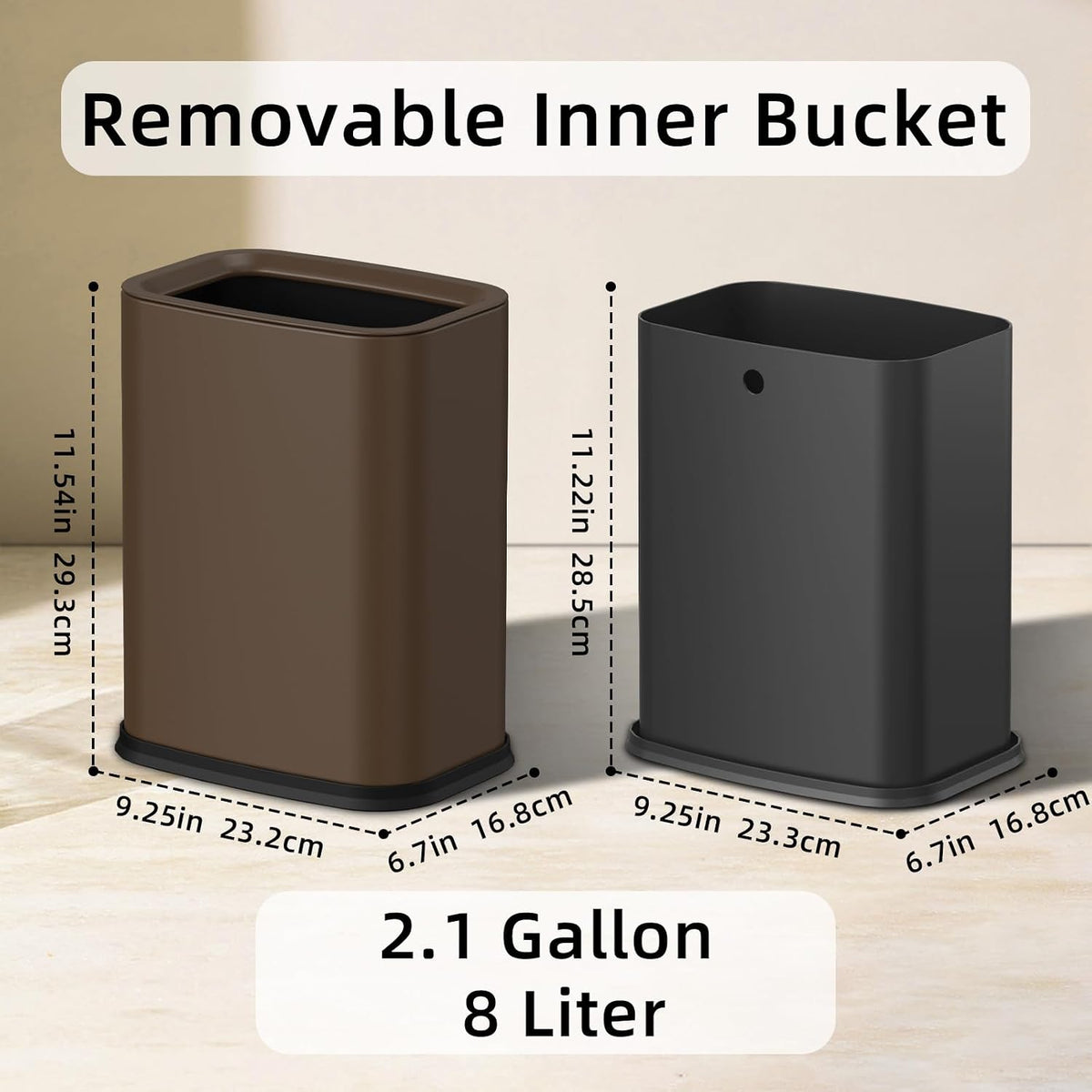 2.6 Gal Brown Bathroom Trash Can,Small Office Garbage Can