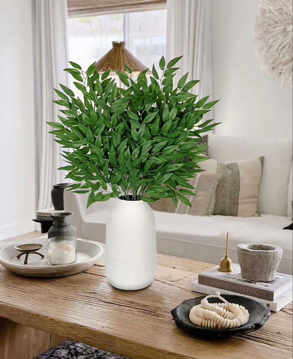 DILATATA Faux Eucalyptus Stems Italian Ruscus Willow Eucalyptus Leaves 30” Long Fake Salix Leaves 6 Pack Silk Greenery Stems for DIY Bouquet Arrangements -Artificial Eucalyptus Stems-Green