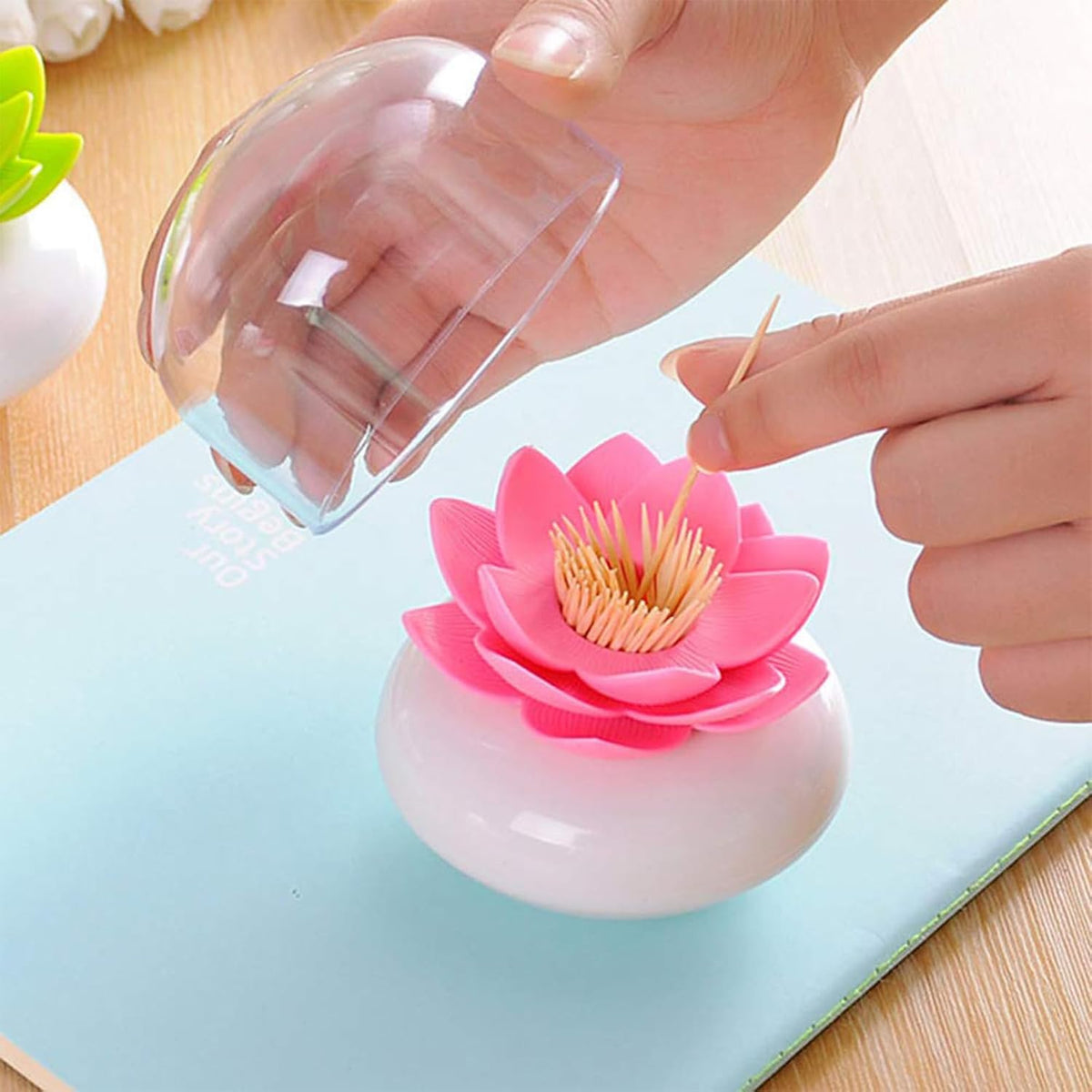 Bloss Lotus Cotton Swab Holder, Qtip Dispenser, Toothpicks Organizer-Pink