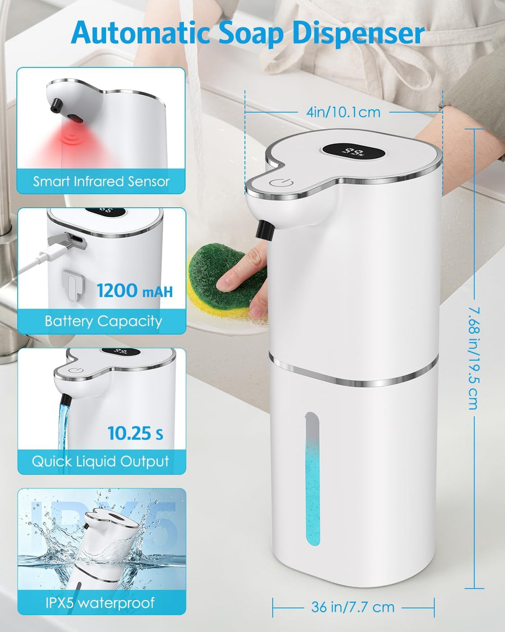 2PCS Automatic Liquid Soap Dispenser Touchless, 6-Level Bathroom