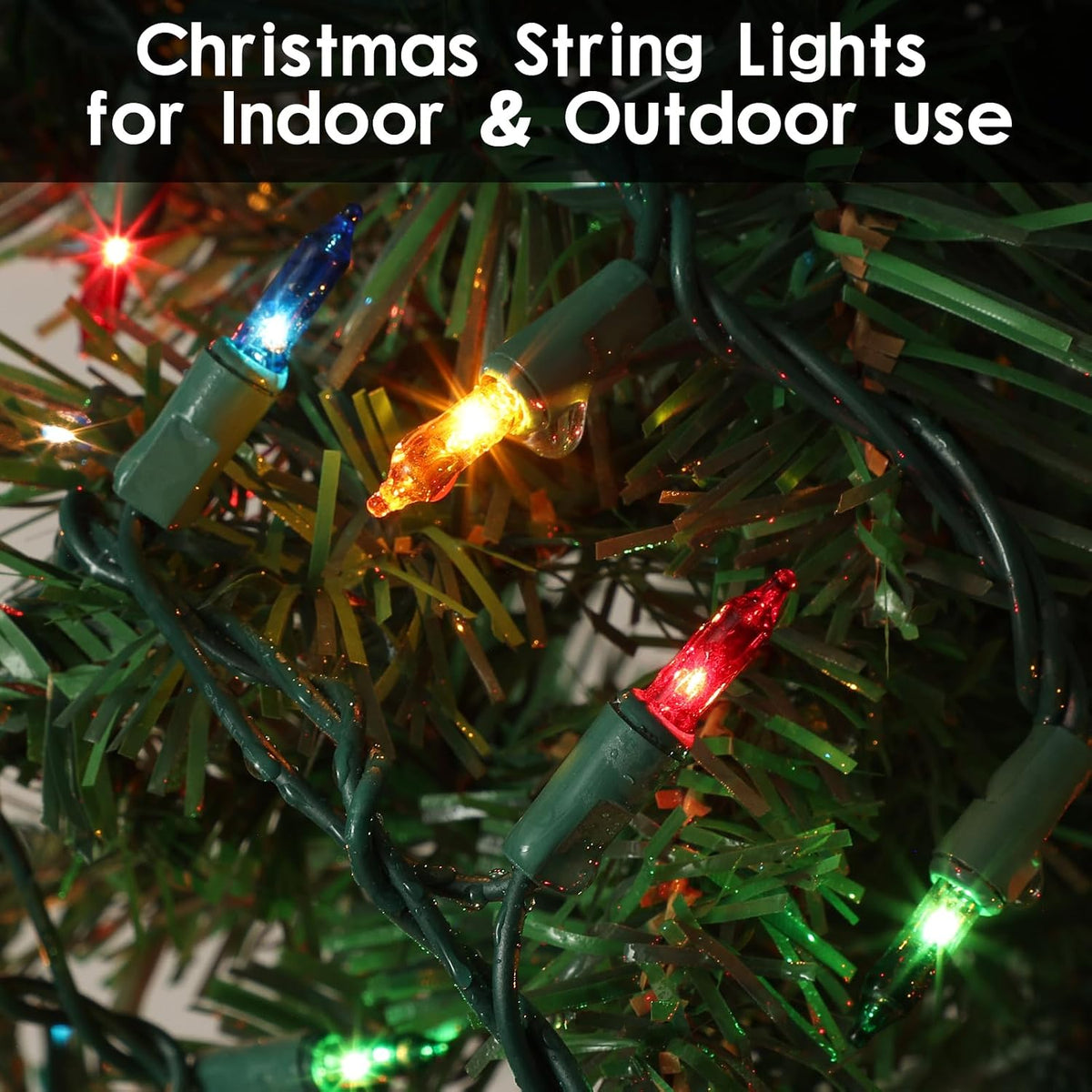 TIGOMOOV Multicolor Christmas Lights 100 Count, 21ft Green Wire Incandescent Mini String Lights, UL Certified Plug in Connectable, Xmas Tree Wreath Yard Patio Party Wedding Indoor Outdoor Decor