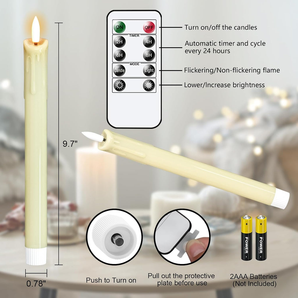 Ivory Dripping Flameless Taper Candles with Remote and Timer 6Pack