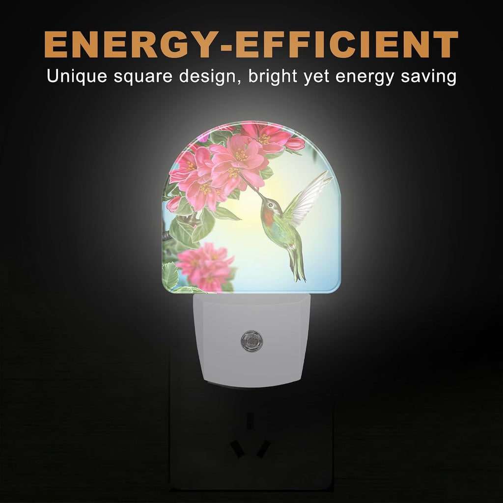Night Lights Plug into Wall, Hummingbird with Flowers Night Light with Dusk to Dawn Smart Sensor for Bedroom Bathroom Hallway Kitchen, Led Nightlights for Boys Girls Women Men
