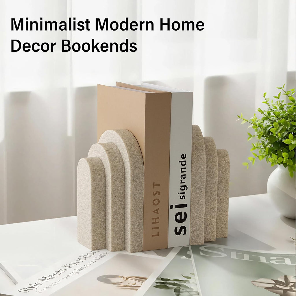 LIN CHUAN Heavy Duty Bookends for Shelves, Set of 2, Sandstone Beige