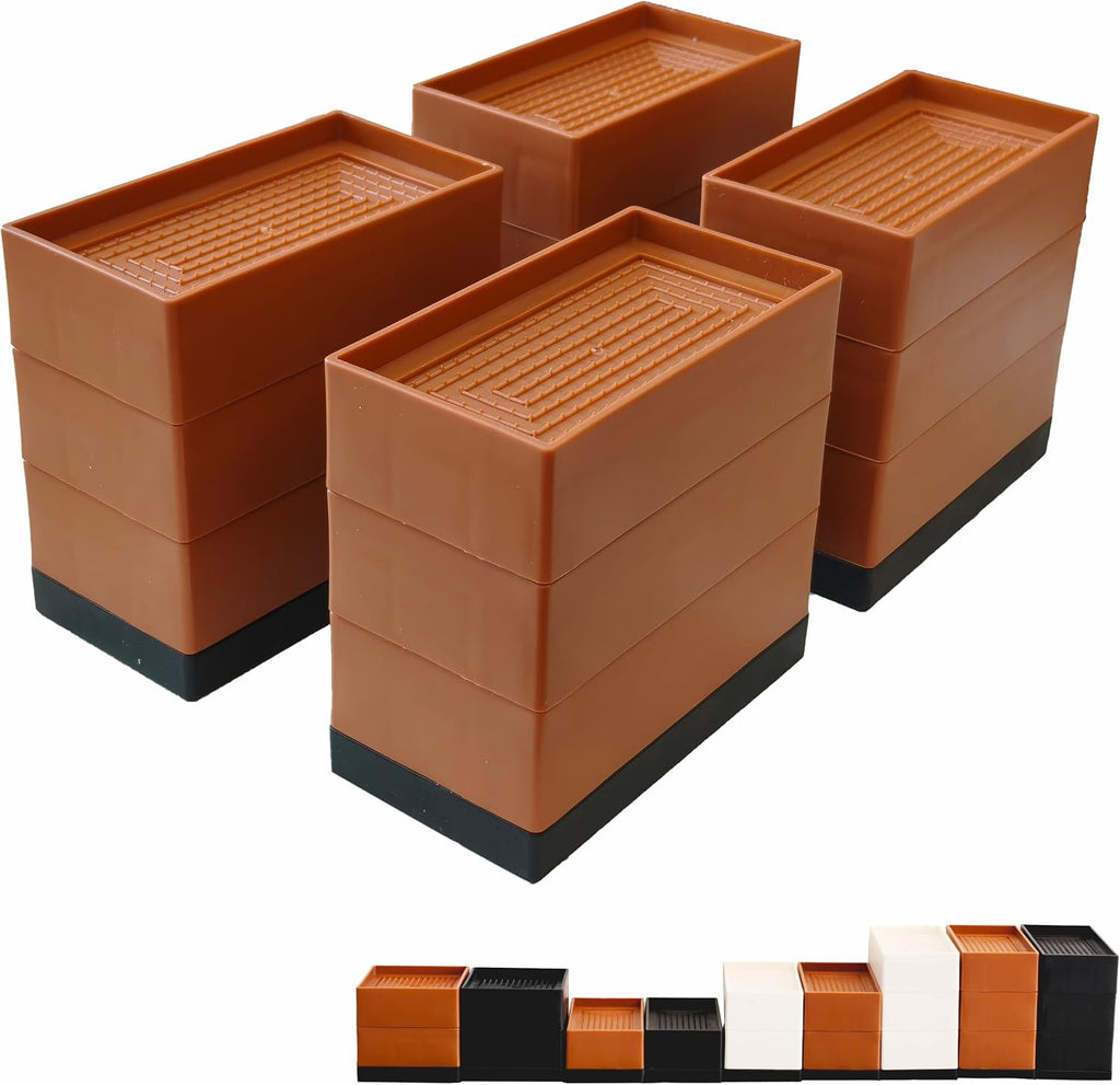 4Pcs Bed Risers Heavy Duty Adjustable 4.33" Furniture Risers Brown