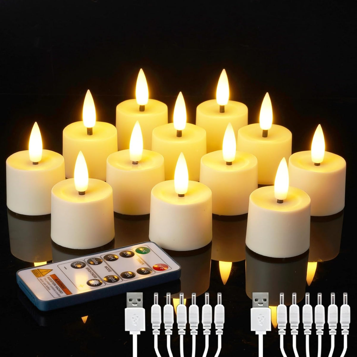 BEICHI 12Pack Rechargeable Flameless Tea Lights Candles with Remote&Timer