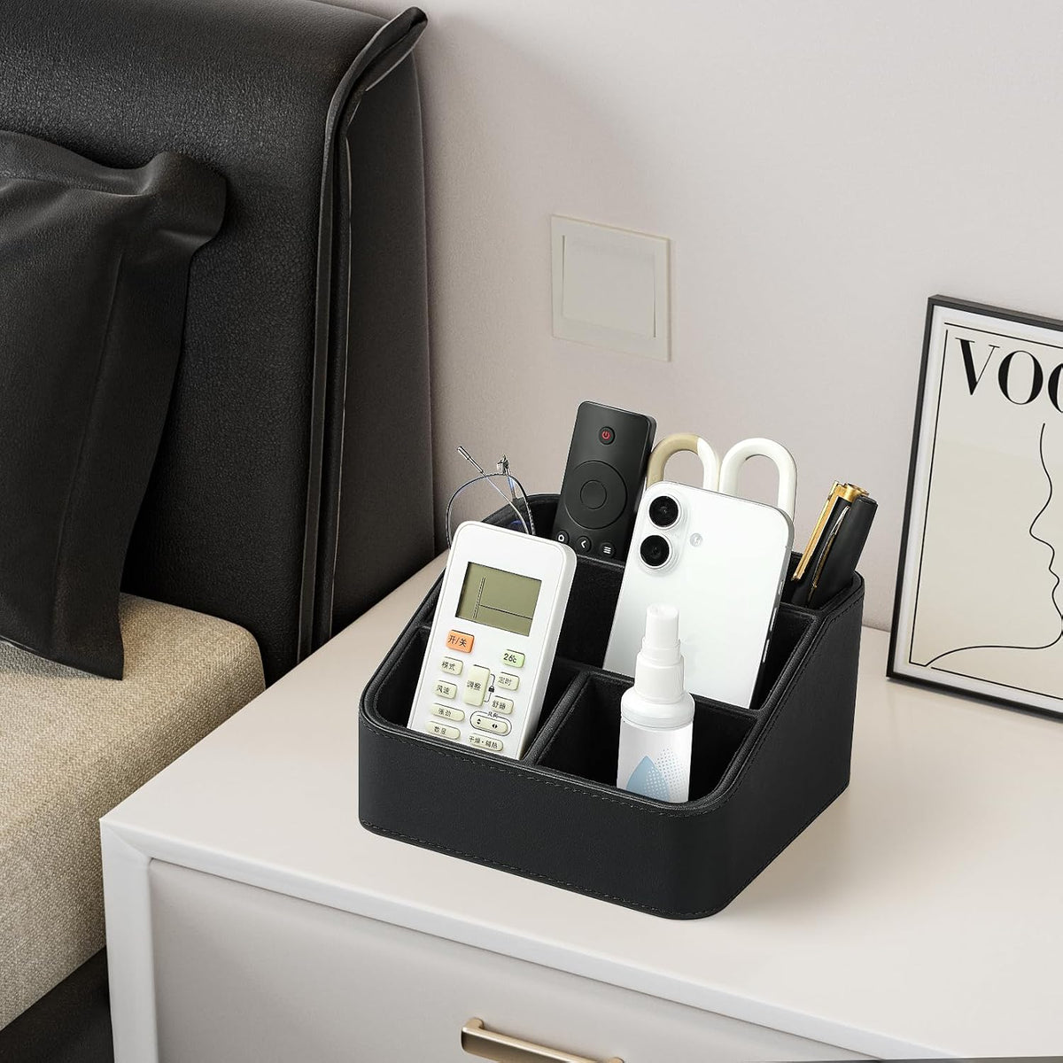 Remote Control Holder, Nightstand Organizer, Desk Caddy (Black)
