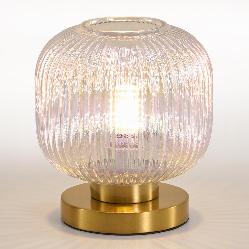 Colorful Glass Table Lamp,Vintage Gold Base Ribbed Bedside Lamp