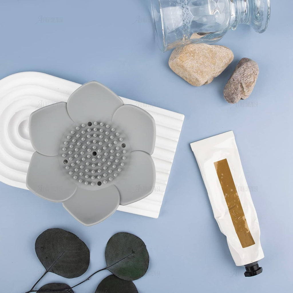 AUEAR, 3 Pack Silicone Lotus Soap Holder Flower Dish for Shower Bathroom Kitchen