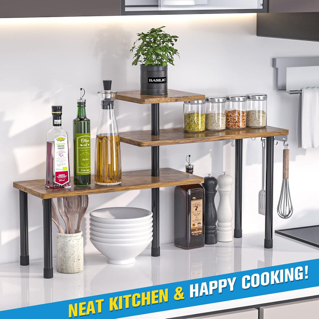 JayRex Kitchen Countertop Organizer 3-Tier Corner Shelf, Rustic Brown