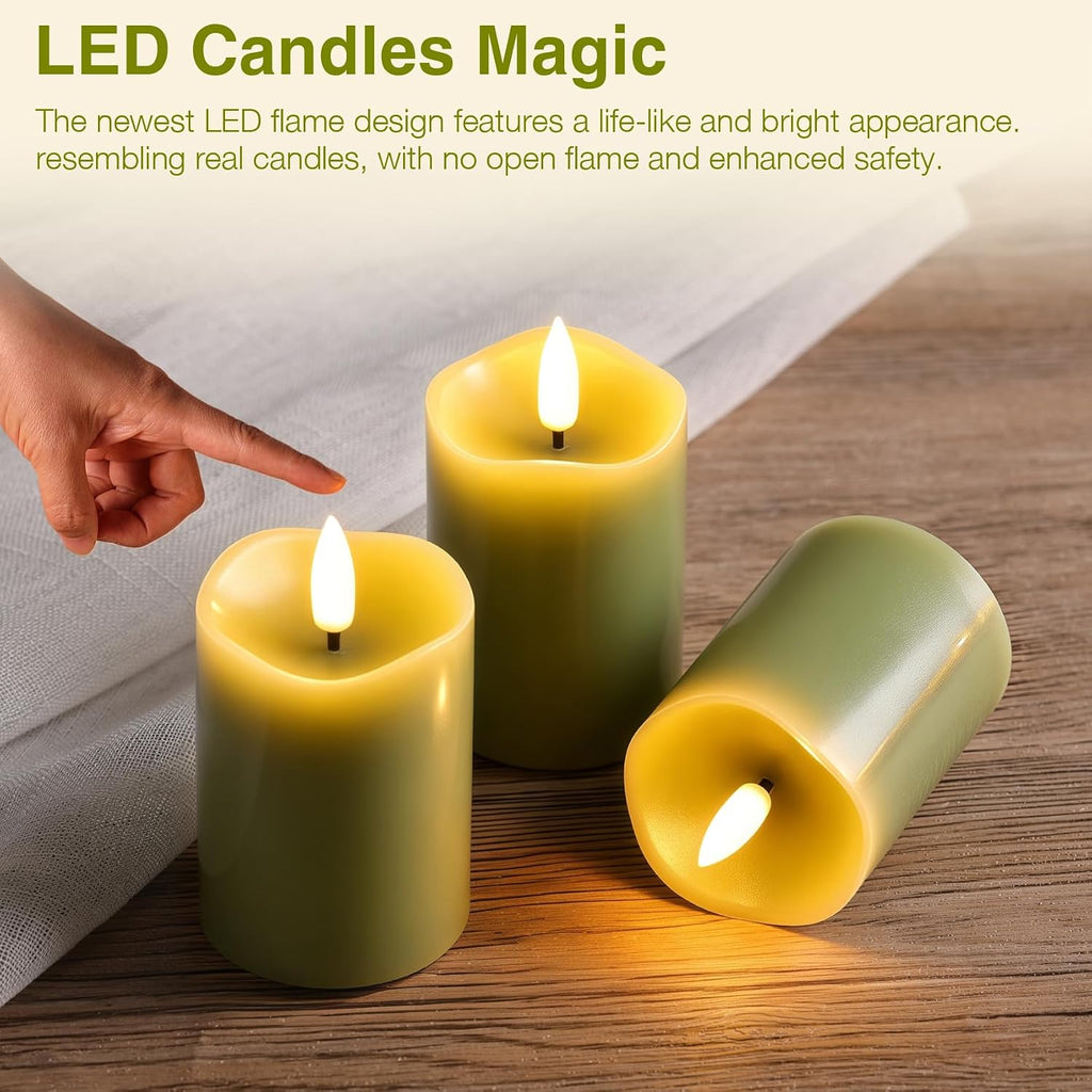 Sage Green Flameless Votive Candles with Remote Batteries Set of 6